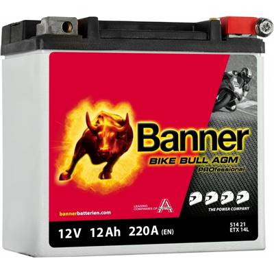 Batterie Moto BANNER ETX14L AGM 12V 12Ah 220A Pro Bike Bull 51421