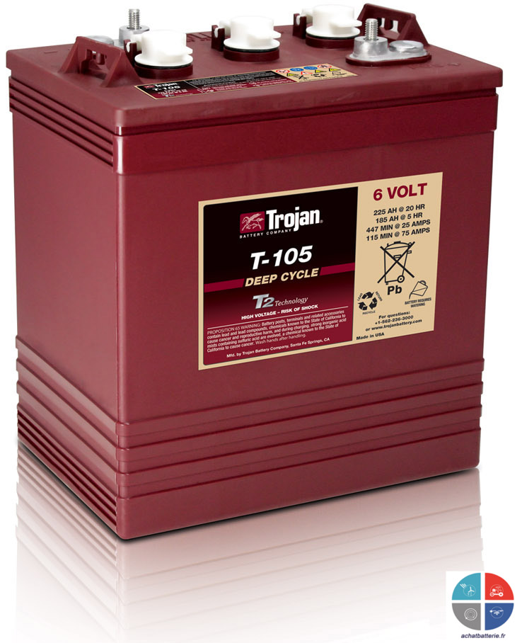 Batterie TROJAN T105 6V 225ah C20h semi traction PT