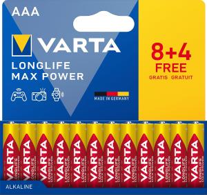 Piles LR06 VARTA LONGLIFE MAX POWER AA 8+4 offertes 1.5V Alcaline